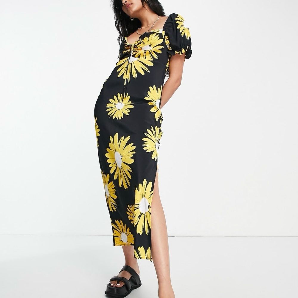 TOPSHOP tie front daisy midi dress - size 6